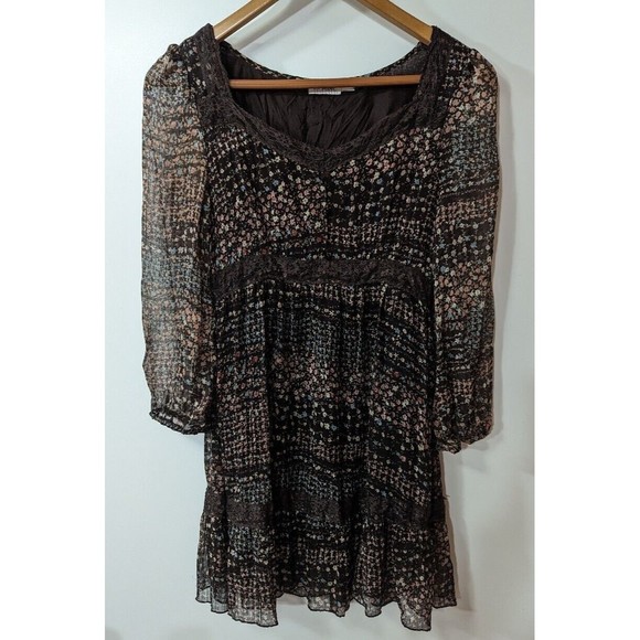 BLU PEPPER WOMEN'S BROWN FLORAL LACE DRESS LONG SLEEVE SZ SMALL - Picture 1 of 7